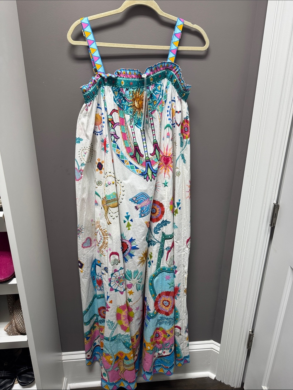 Camilla Woman’s White Floral Print One-Piece Dress with Turquoise Accents